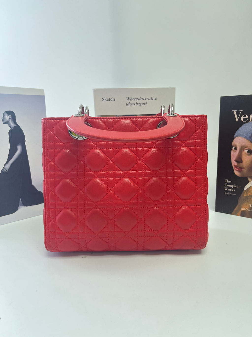 Christian Dior Medium Lady Dior Bag in Cherry Red Cannage Lambskin