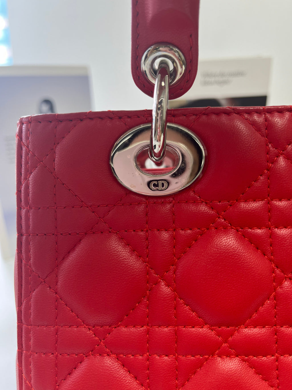 Christian Dior Medium Lady Dior Bag in Cherry Red Cannage Lambskin