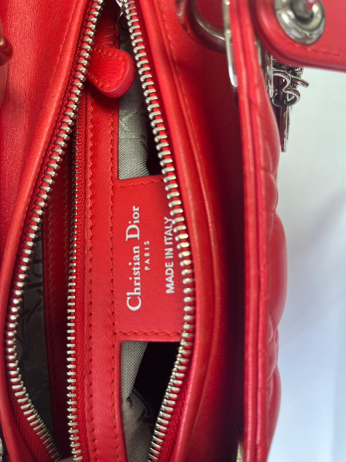 Christian Dior Medium Lady Dior Bag in Cherry Red Cannage Lambskin