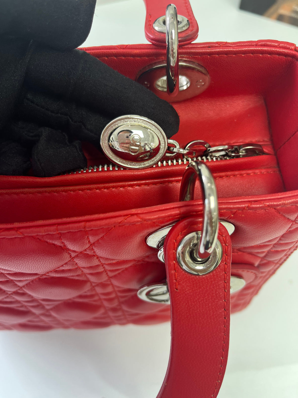 Christian Dior Medium Lady Dior Bag in Cherry Red Cannage Lambskin