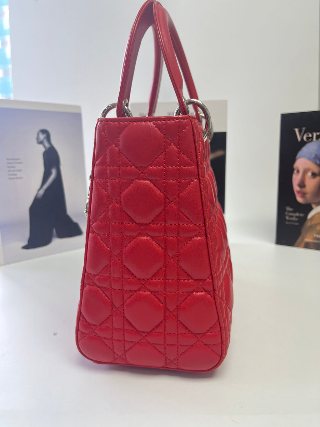 Christian Dior Medium Lady Dior Bag in Cherry Red Cannage Lambskin