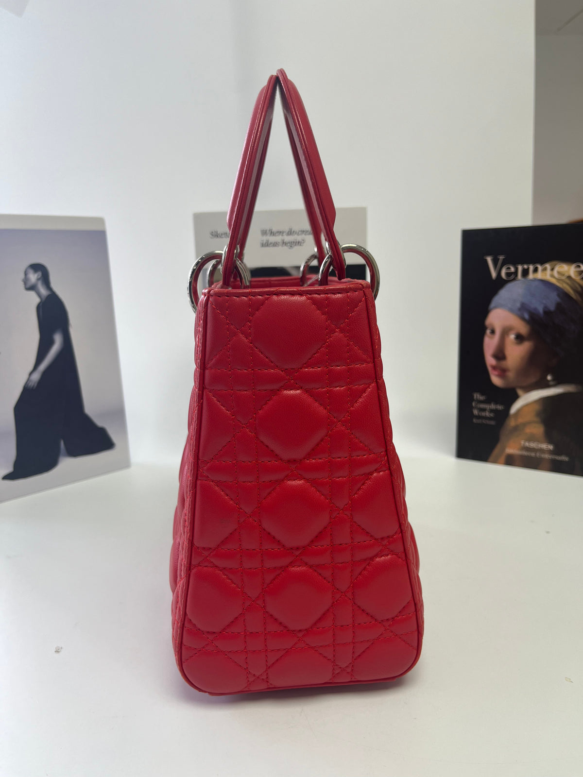Christian Dior Medium Lady Dior Bag in Cherry Red Cannage Lambskin