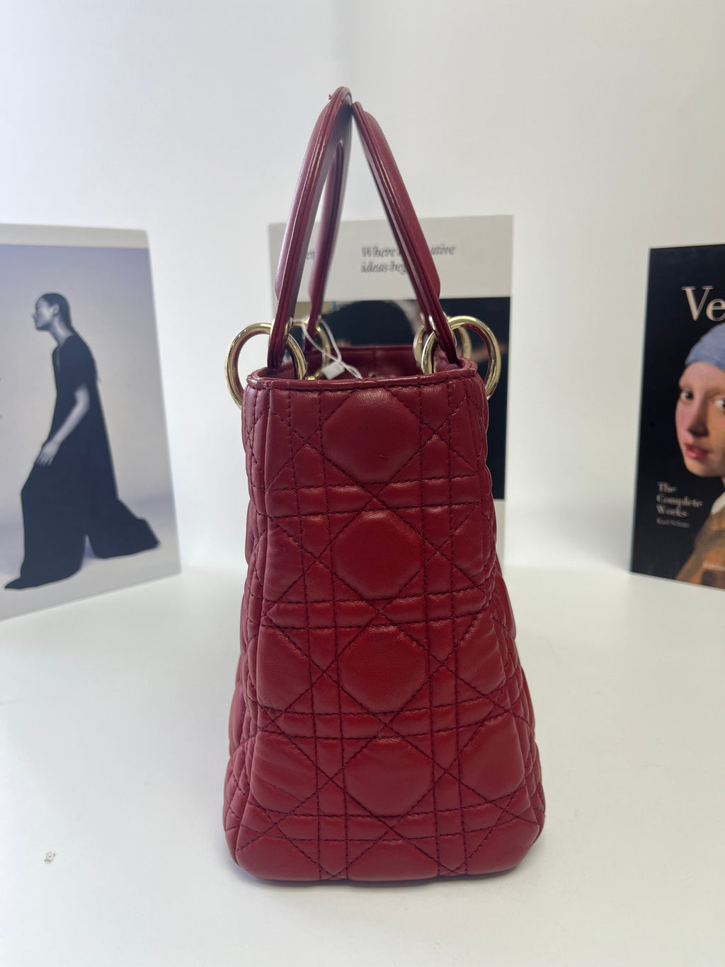 Medium Lady Dior Bag with Strap Garance Red Cannage Lambskin