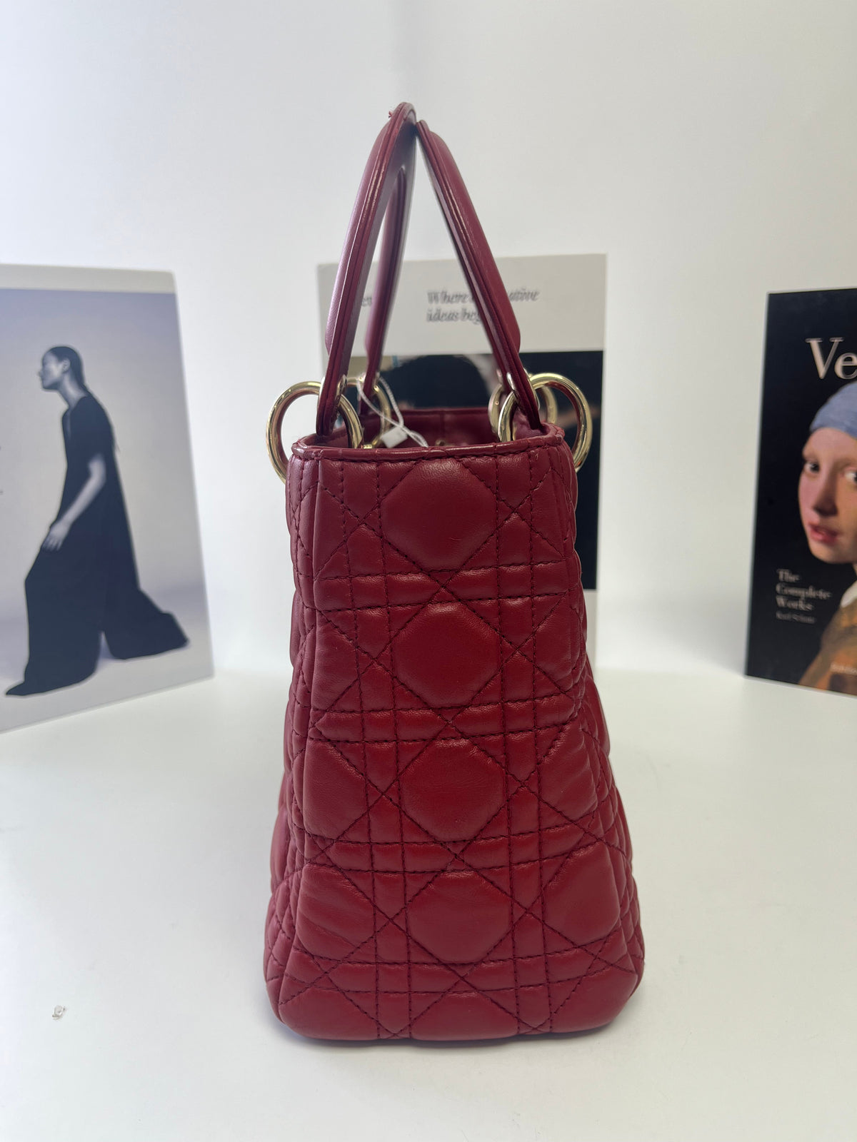Medium Lady Dior Bag with Strap Garance Red Cannage Lambskin
