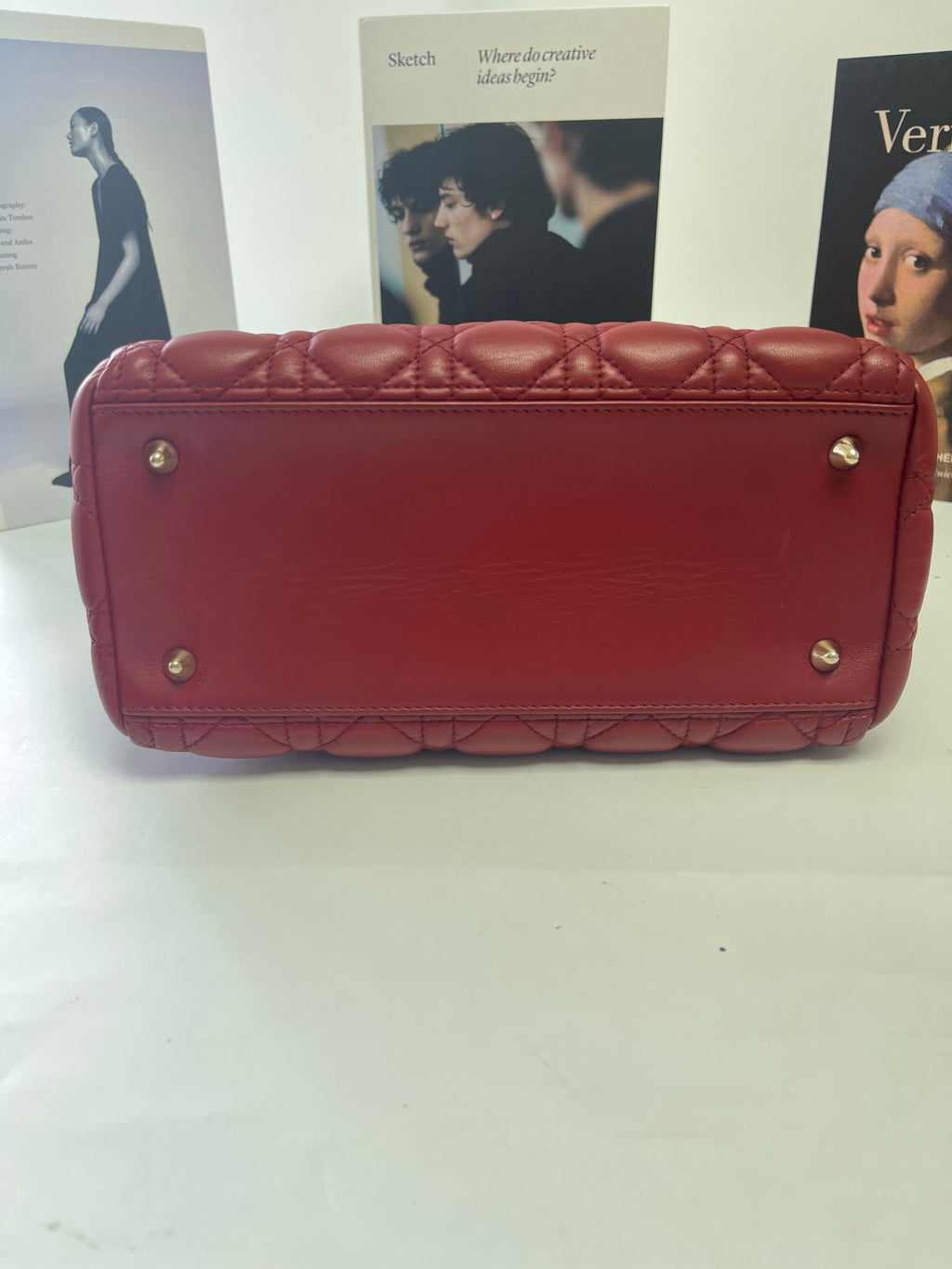 Medium Lady Dior Bag with Strap Garance Red Cannage Lambskin