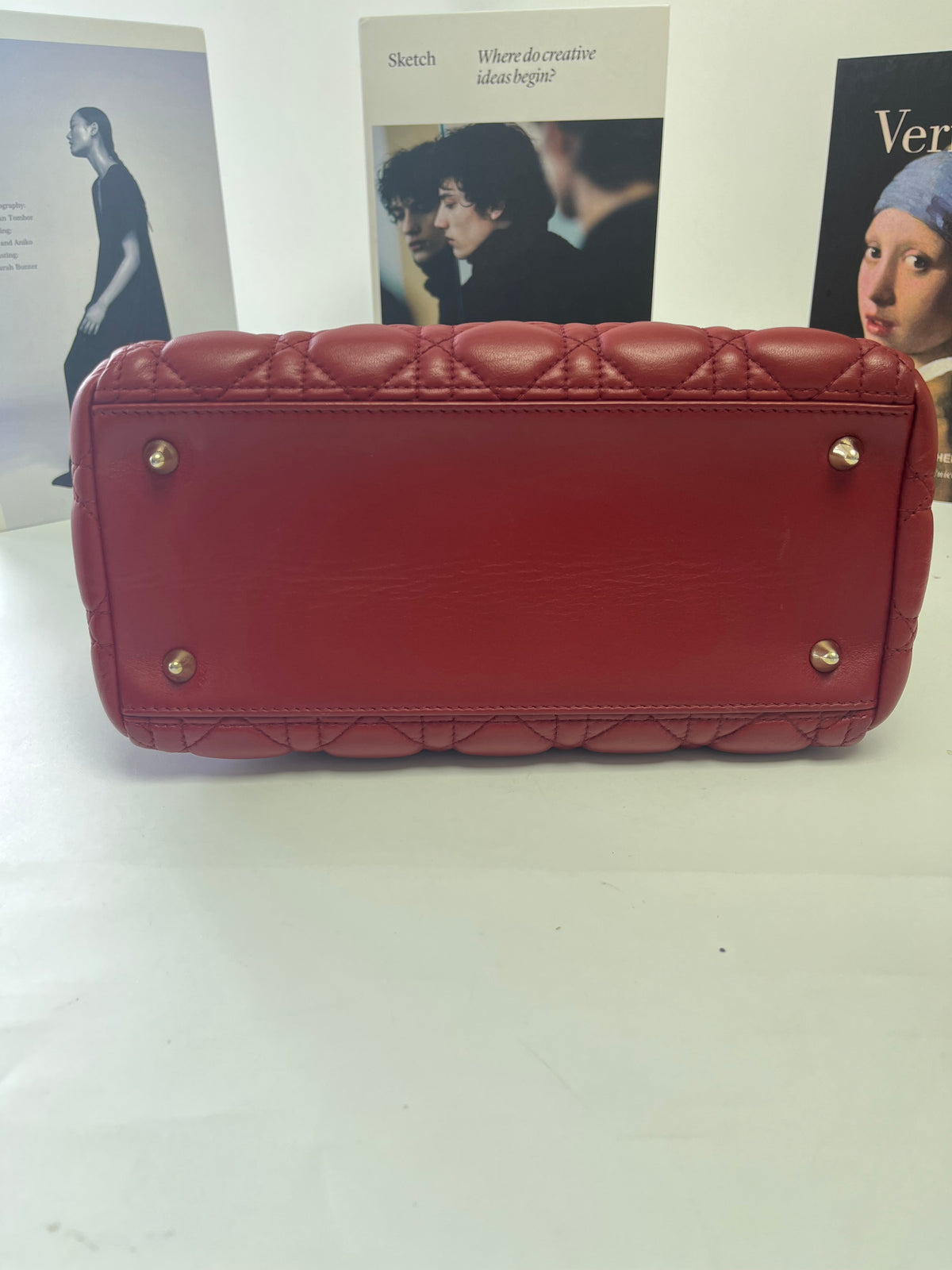 Medium Lady Dior Bag with Strap Garance Red Cannage Lambskin