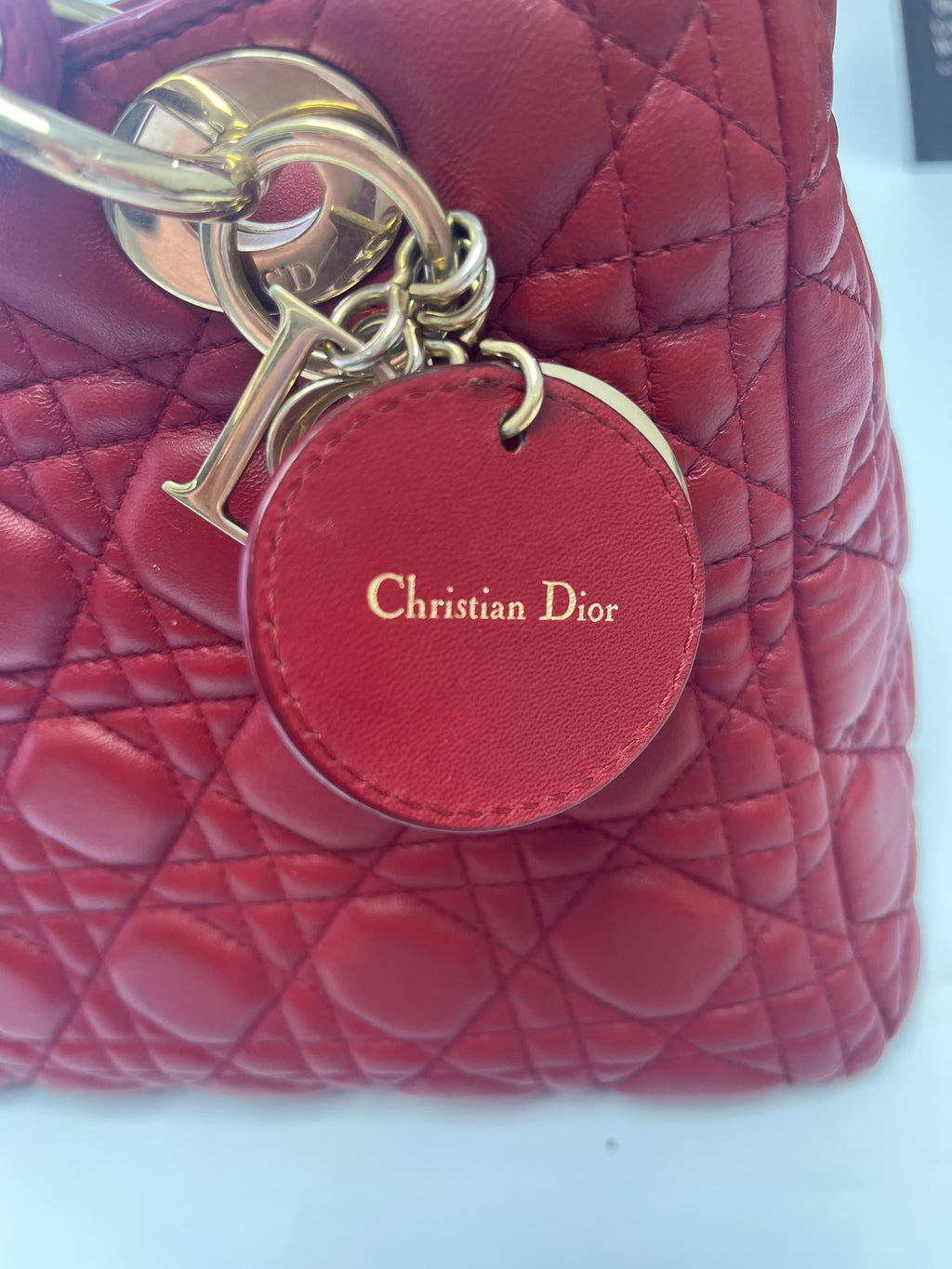Medium Lady Dior Bag with Strap Garance Red Cannage Lambskin