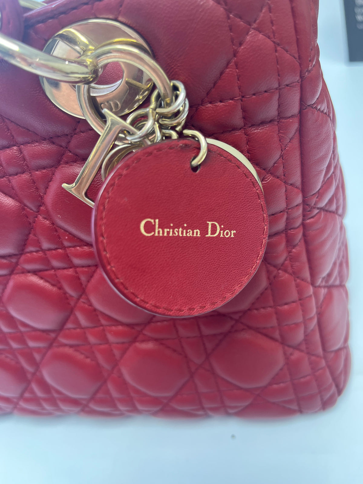 Medium Lady Dior Bag with Strap Garance Red Cannage Lambskin