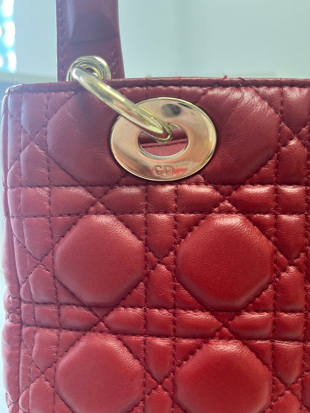 Medium Lady Dior Bag with Strap Garance Red Cannage Lambskin