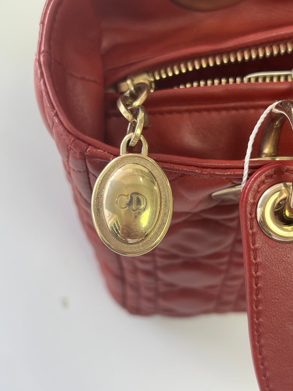 Medium Lady Dior Bag with Strap Garance Red Cannage Lambskin