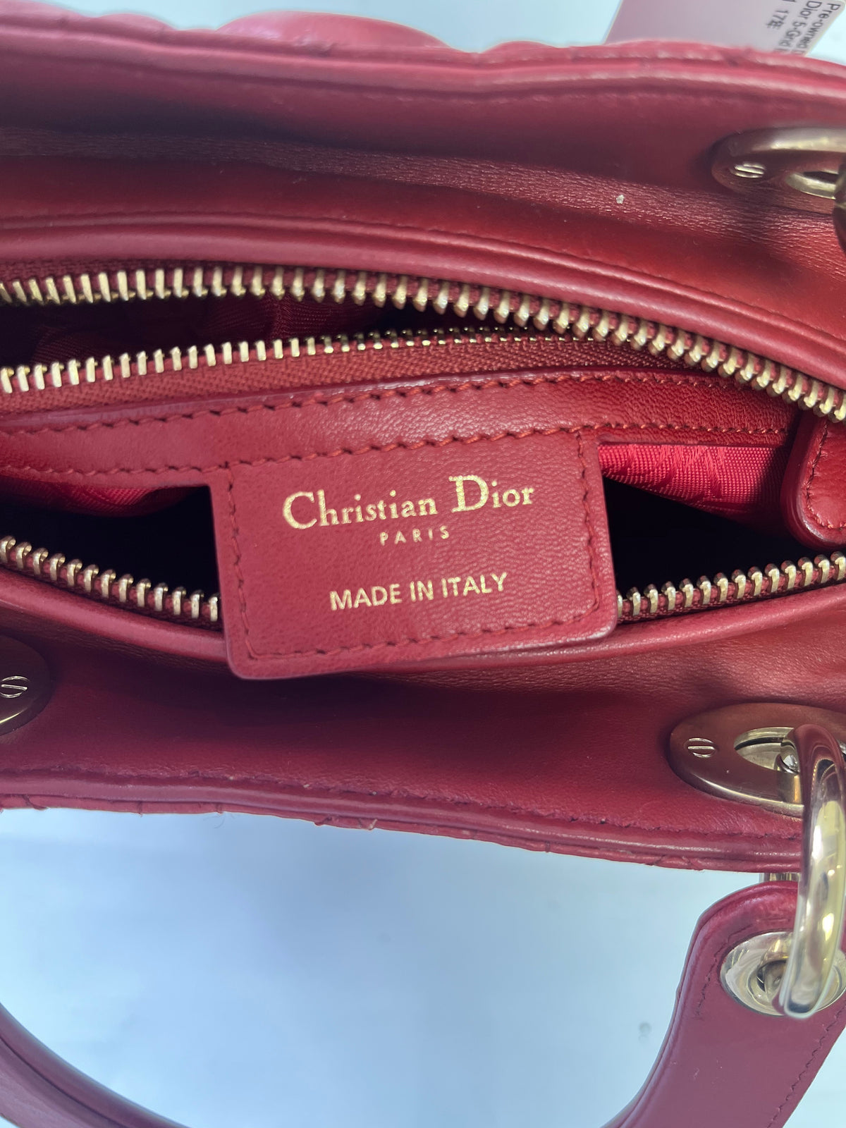 Medium Lady Dior Bag with Strap Garance Red Cannage Lambskin