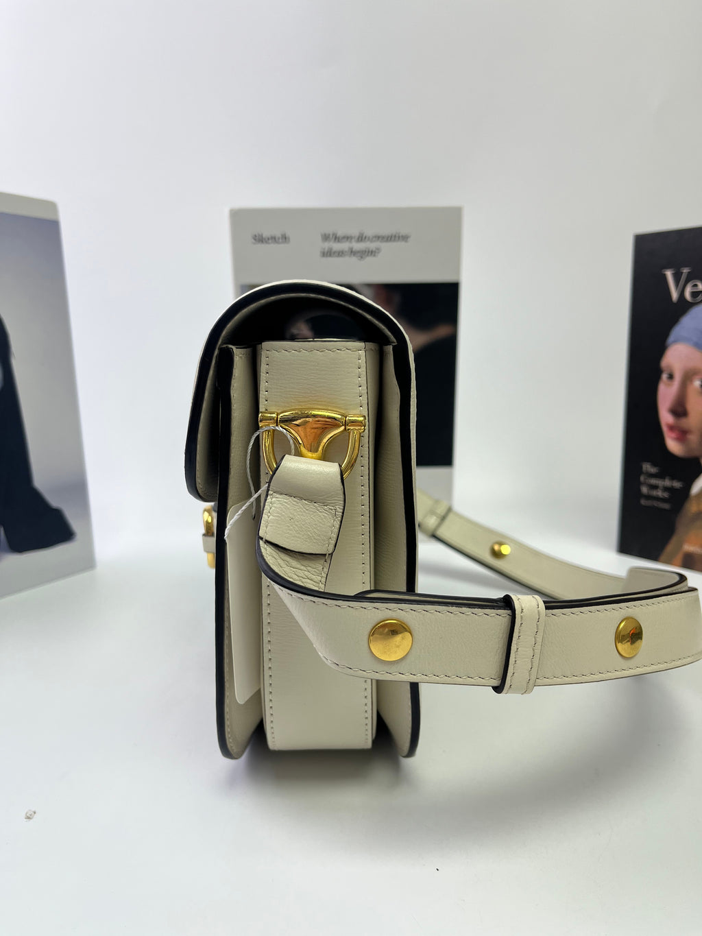 Gucci Horsebit 1955 Medium Shoulder Bag Supreme with White Trim