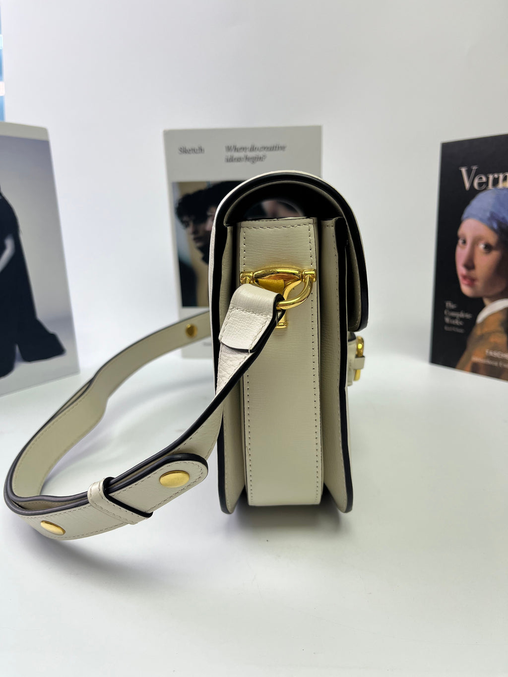 Gucci Horsebit 1955 Medium Shoulder Bag Supreme with White Trim
