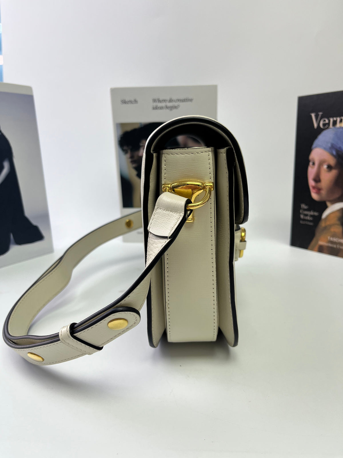 Gucci Horsebit 1955 Medium Shoulder Bag Supreme with White Trim