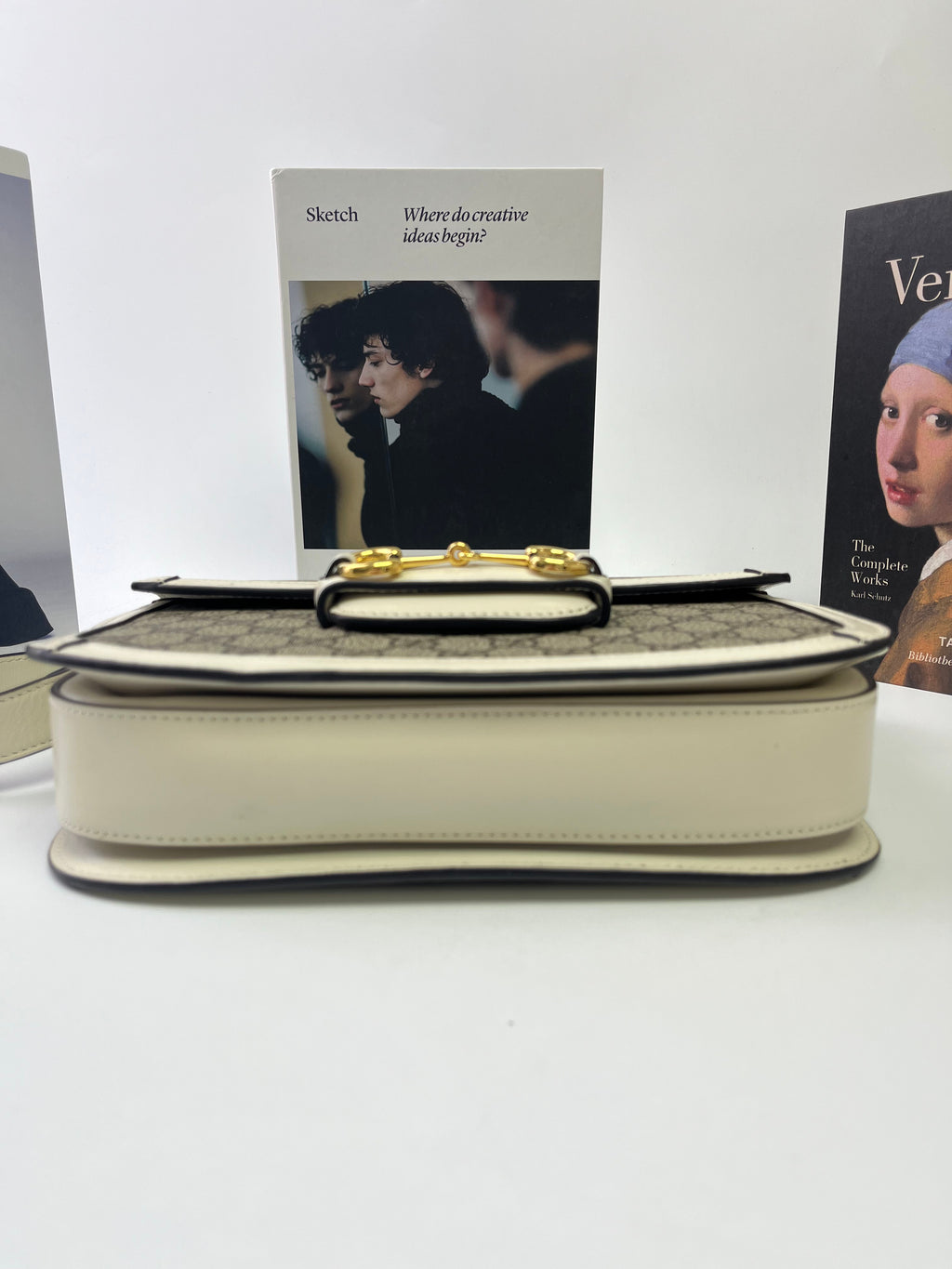 Gucci Horsebit 1955 Medium Shoulder Bag Supreme with White Trim