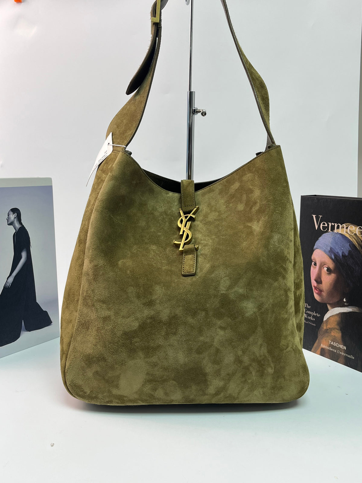Saint Laurent Suede Le 5 à 7 Large Shoulder Bag Green Suede