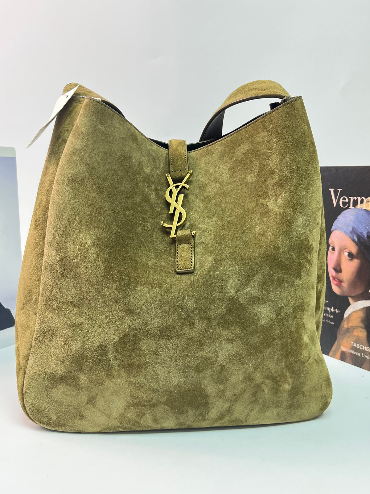 Saint Laurent Suede Le 5 à 7 Large Shoulder Bag Green Suede