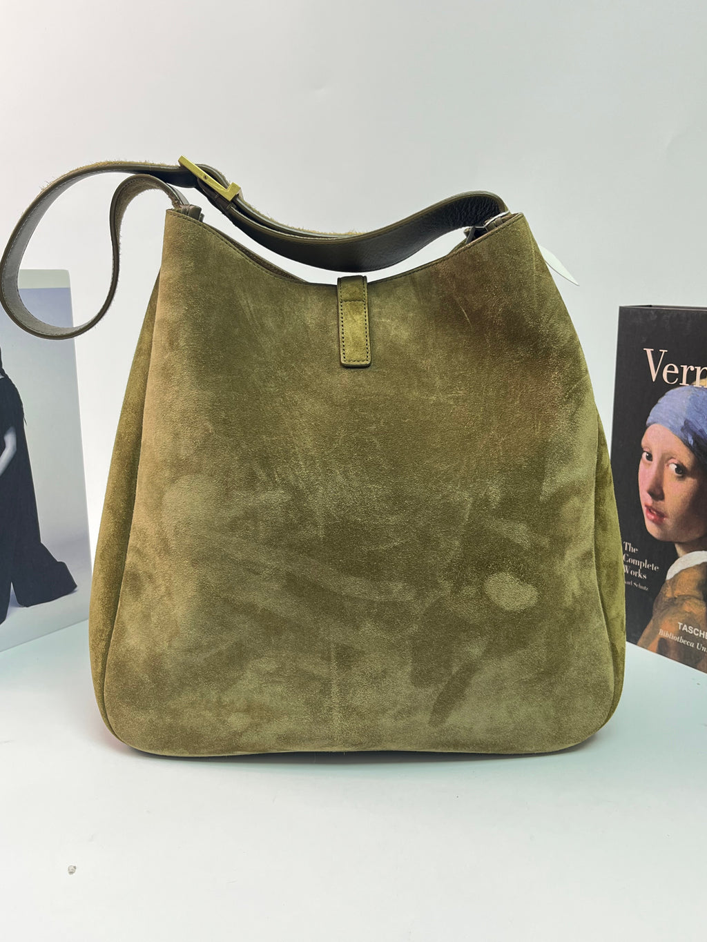 Saint Laurent Suede Le 5 à 7 Large Shoulder Bag Green Suede