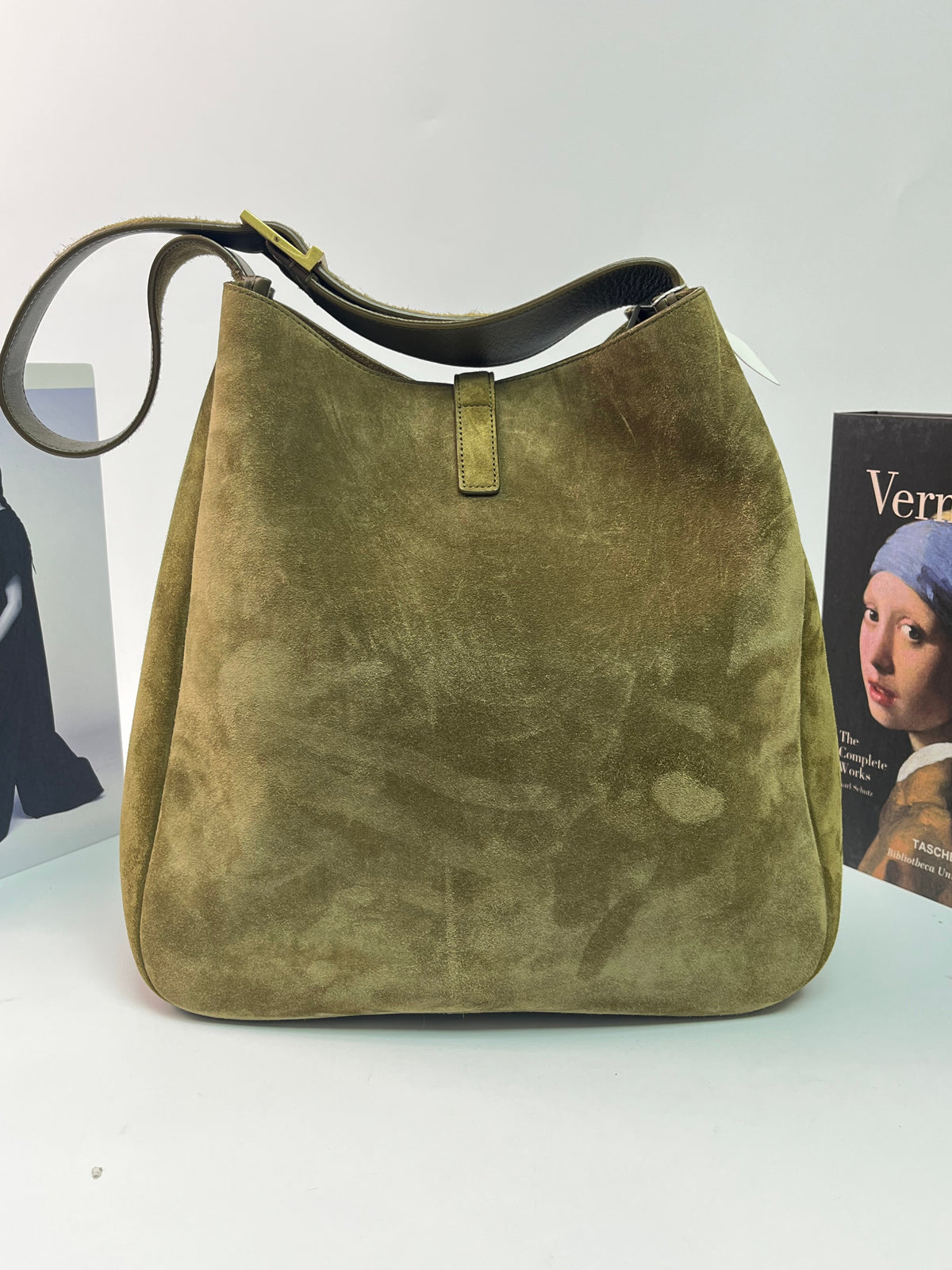 Saint Laurent Suede Le 5 à 7 Large Shoulder Bag Green Suede