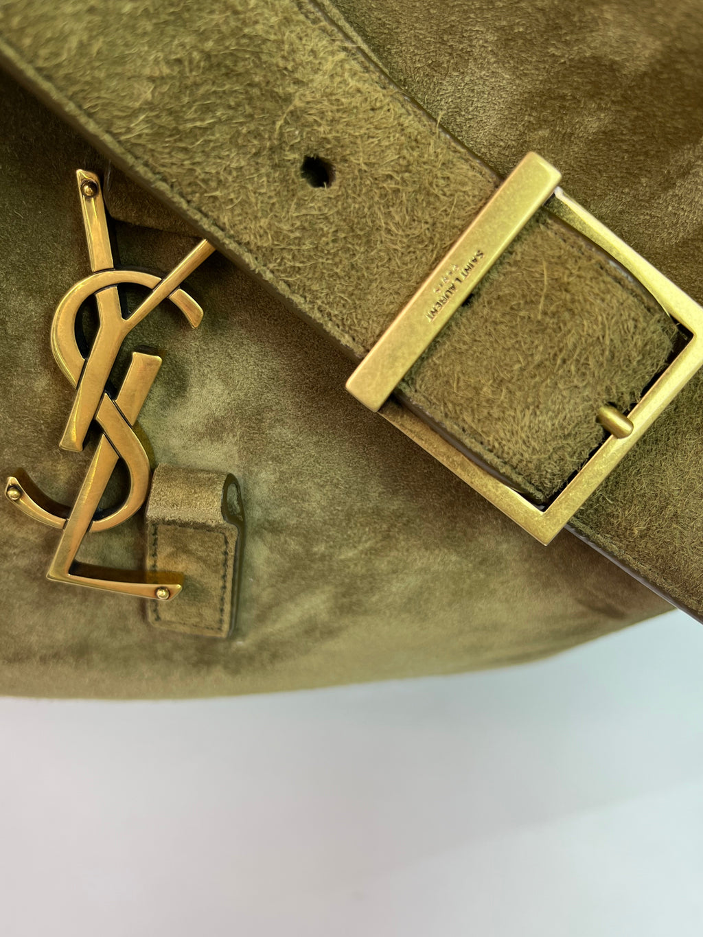 Saint Laurent Suede Le 5 à 7 Large Shoulder Bag Green Suede