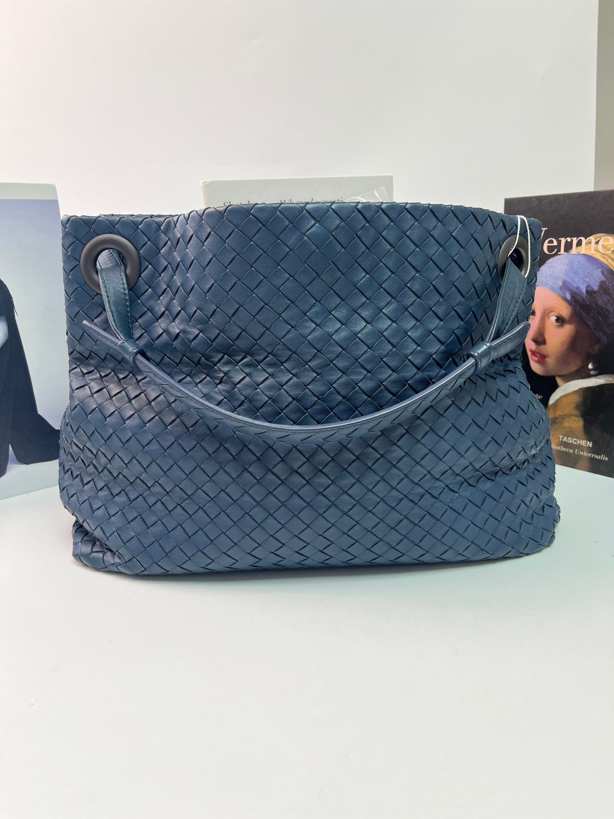 Blue Intrecciato Woven Nappa Leather Seamless Garda Tote Bag