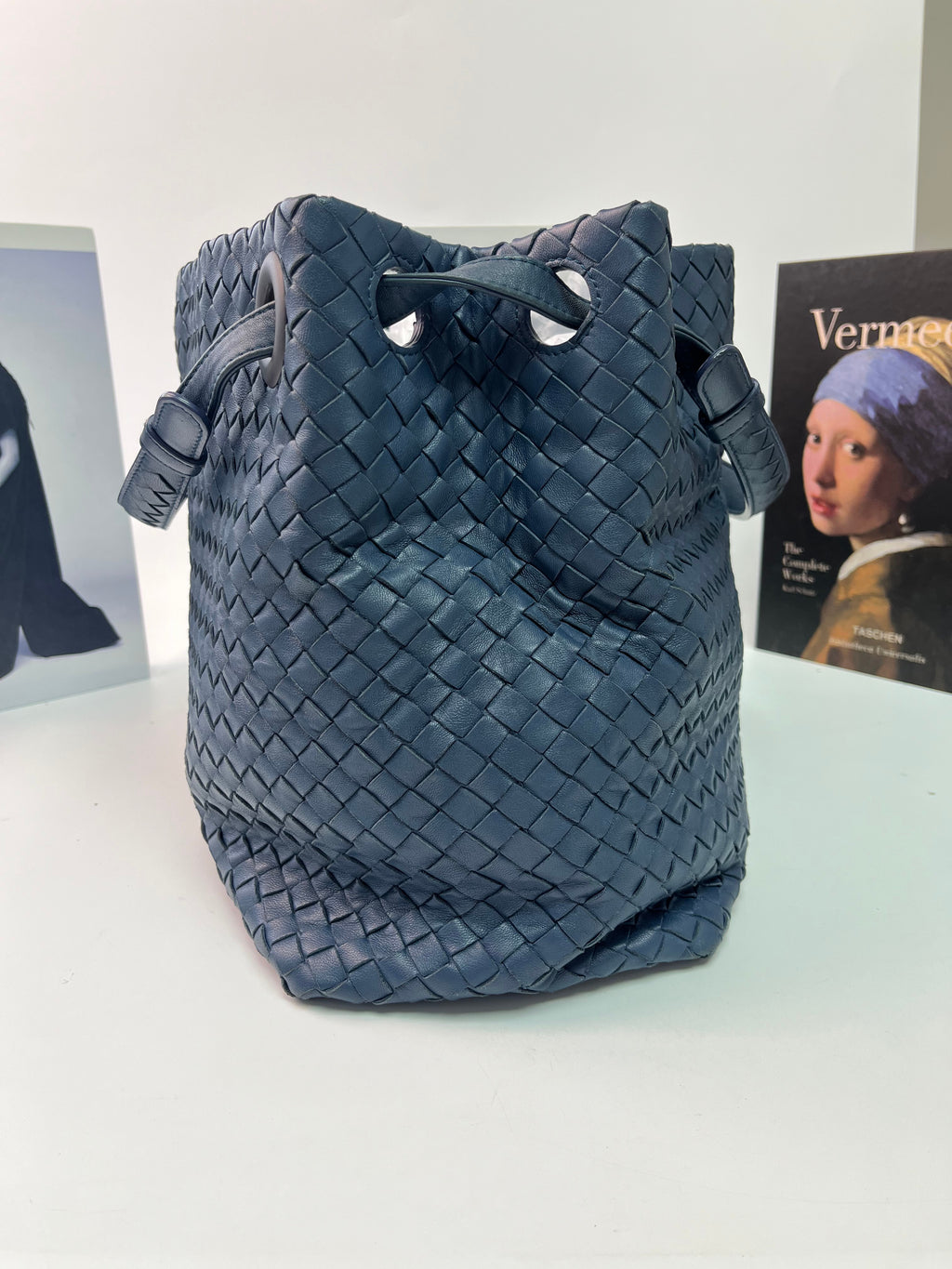 Blue Intrecciato Woven Nappa Leather Seamless Garda Tote Bag