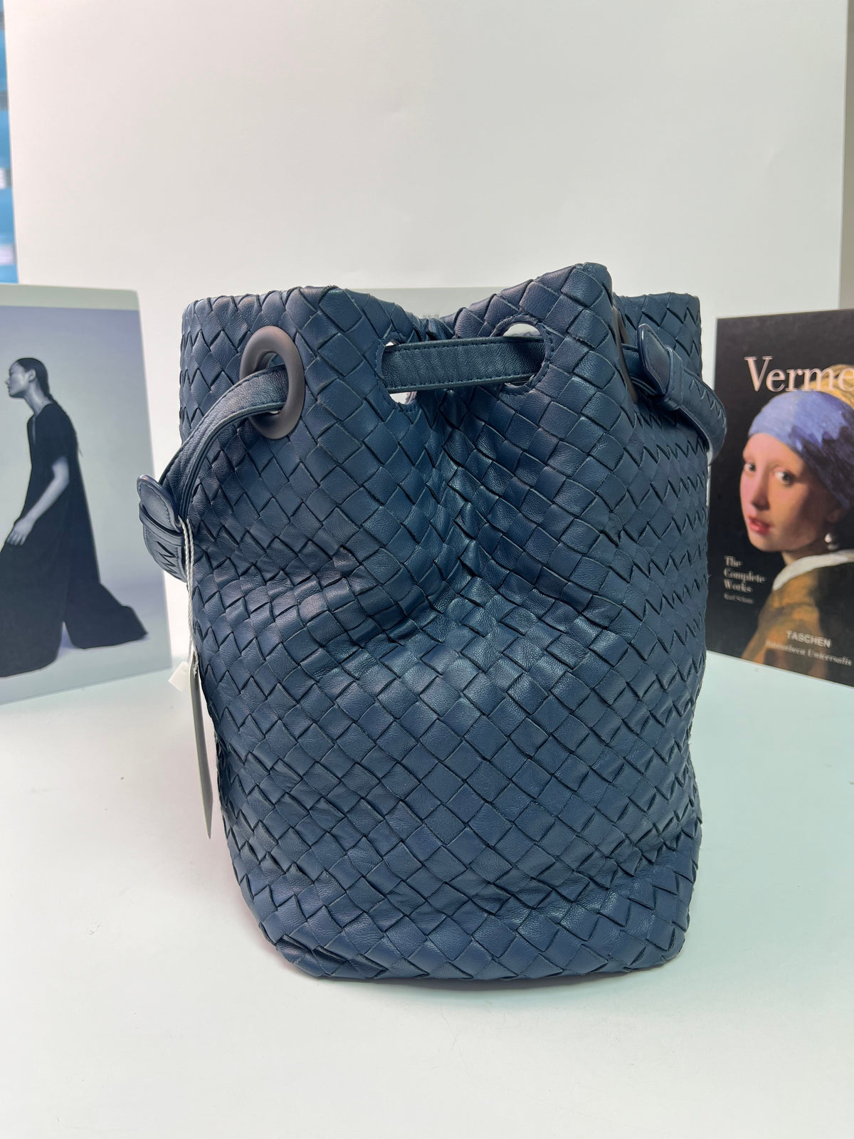Blue Intrecciato Woven Nappa Leather Seamless Garda Tote Bag