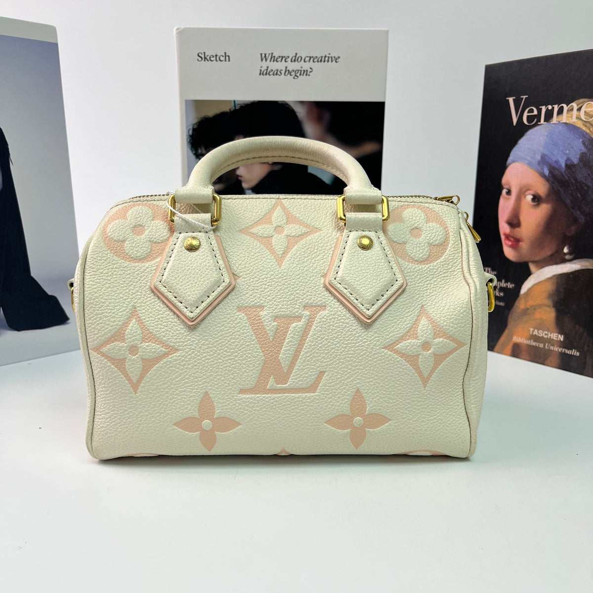Louis Vuitton Monogram Empreinte Bicolor Speedy Bandouliere 20 Handbag Pink White