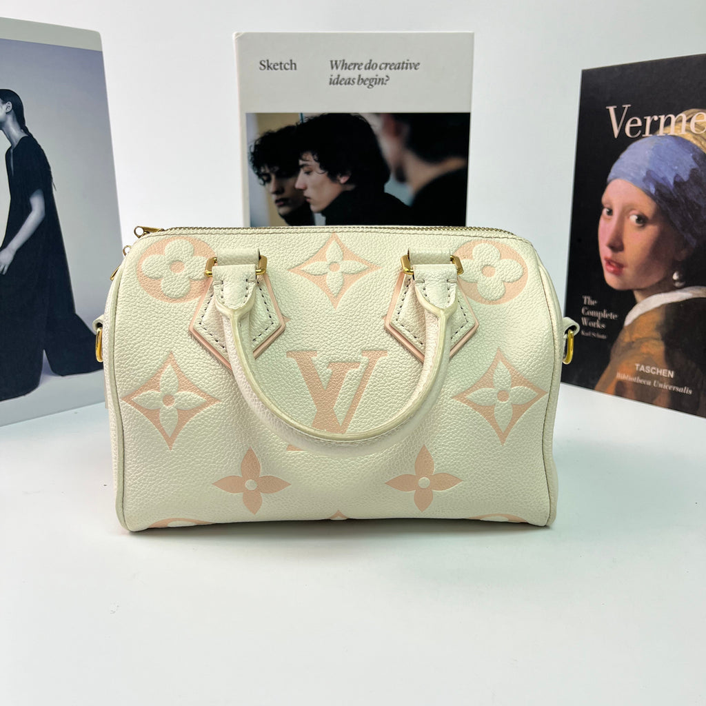 Louis Vuitton Monogram Empreinte Bicolor Speedy Bandouliere 20 Handbag Pink White