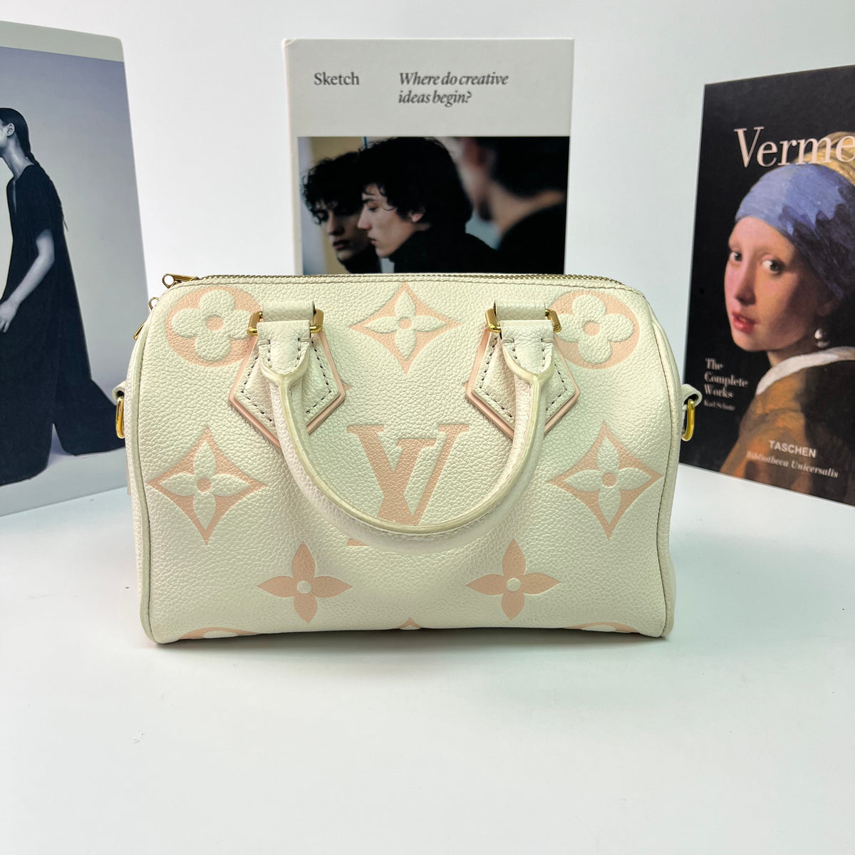 Louis Vuitton Monogram Empreinte Bicolor Speedy Bandouliere 20 Handbag Pink White