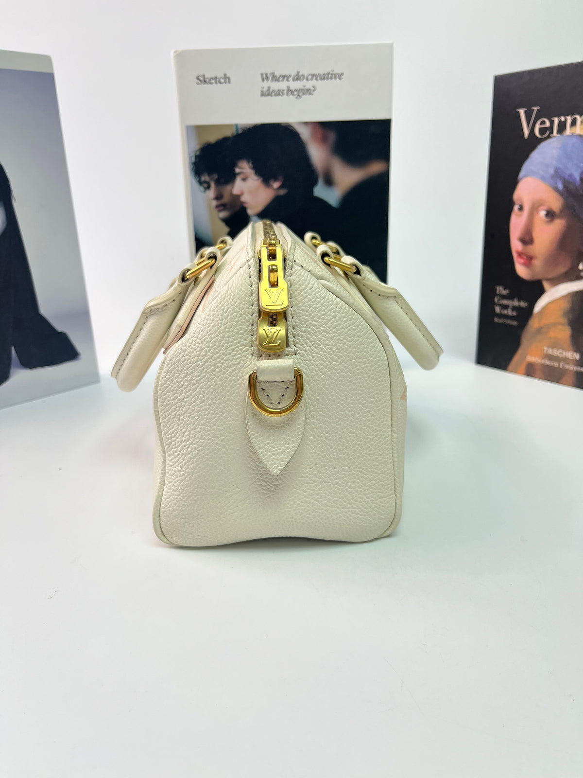 Louis Vuitton Monogram Empreinte Bicolor Speedy Bandouliere 20 Handbag Pink White