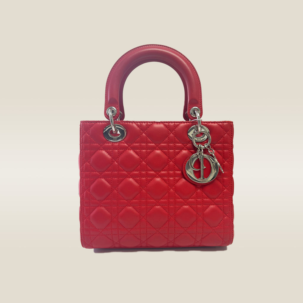 Christian Dior Medium Lady Dior Bag in Cherry Red Cannage Lambskin