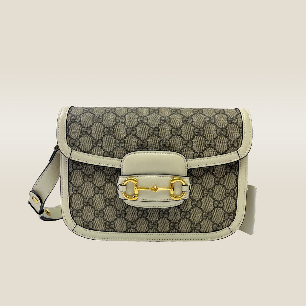 Gucci Horsebit 1955 Medium Shoulder Bag Supreme with White Trim