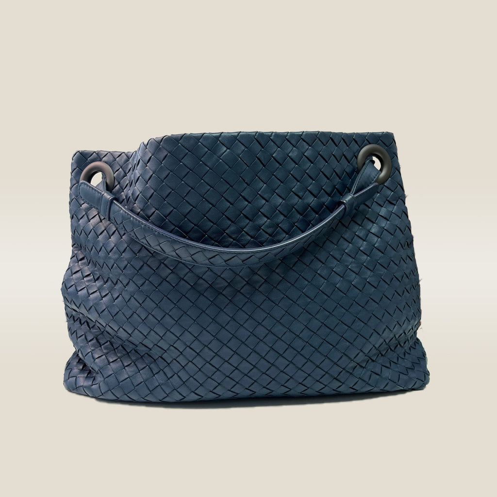 Blue Intrecciato Woven Nappa Leather Seamless Garda Tote Bag