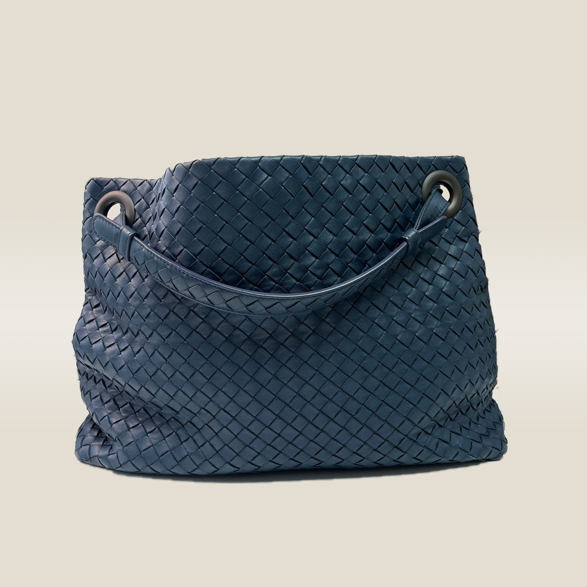 Blue Intrecciato Woven Nappa Leather Seamless Garda Tote Bag
