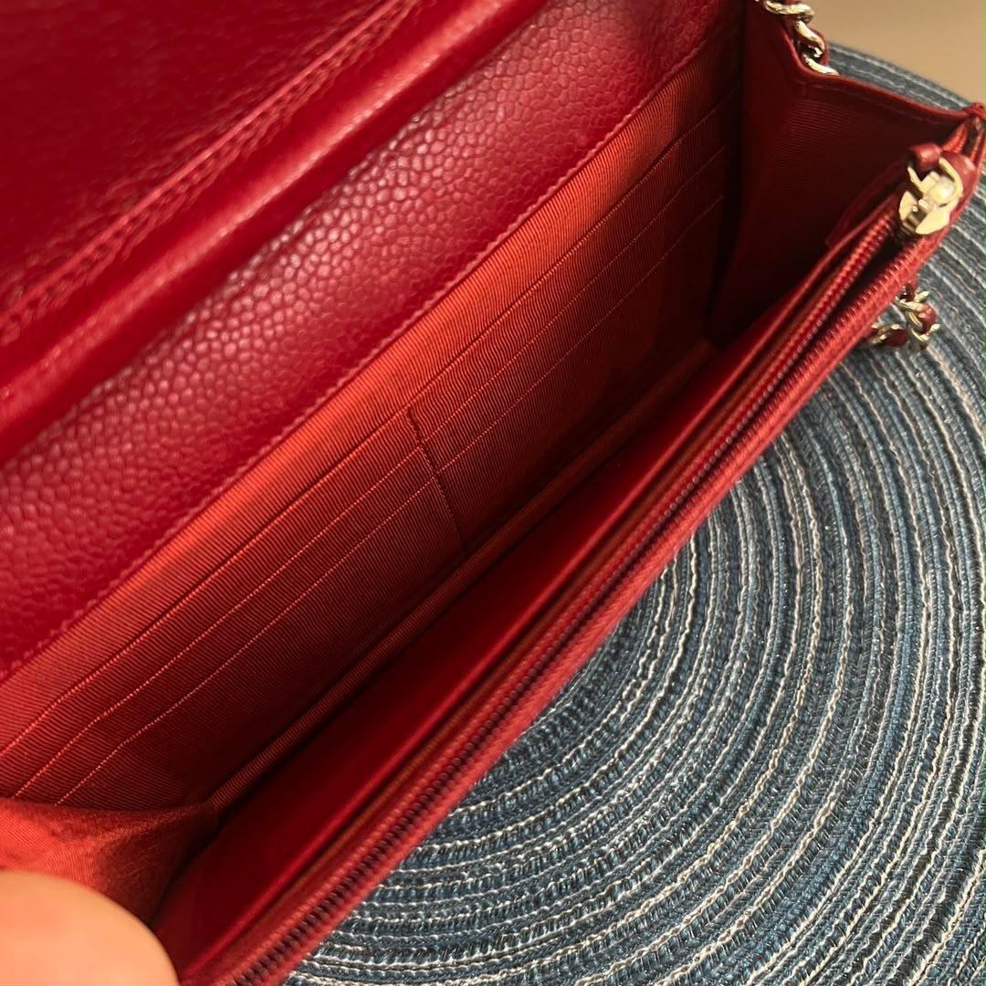 Chanel Classic Wallet on Chain WOC – Dark Red Caviar Leather