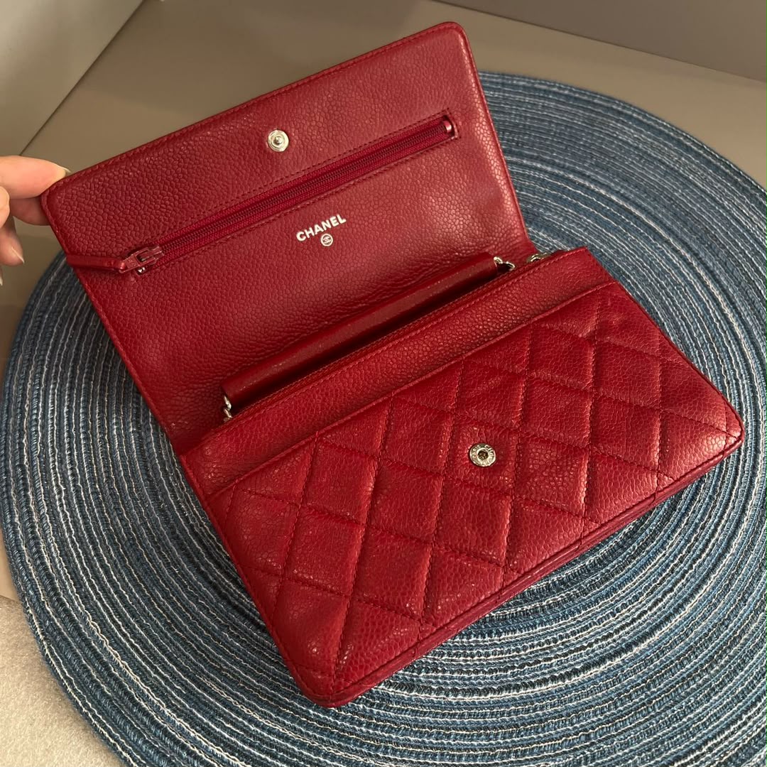 Chanel Classic Wallet on Chain WOC – Dark Red Caviar Leather