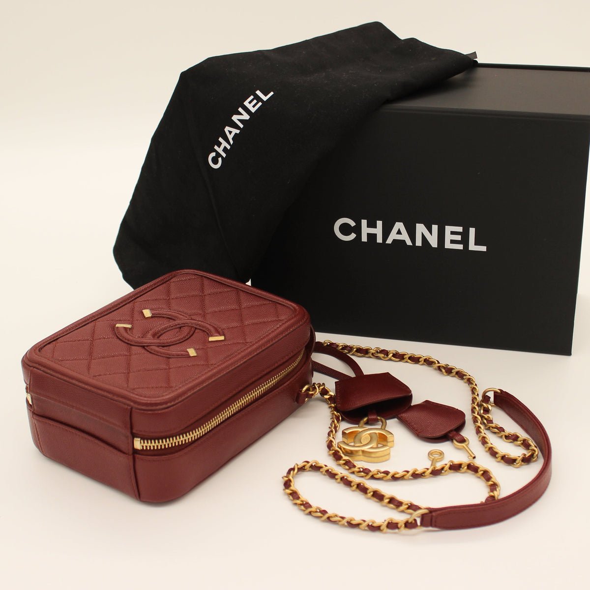 Chanel Filigree Case Caviar Leather Burgundy