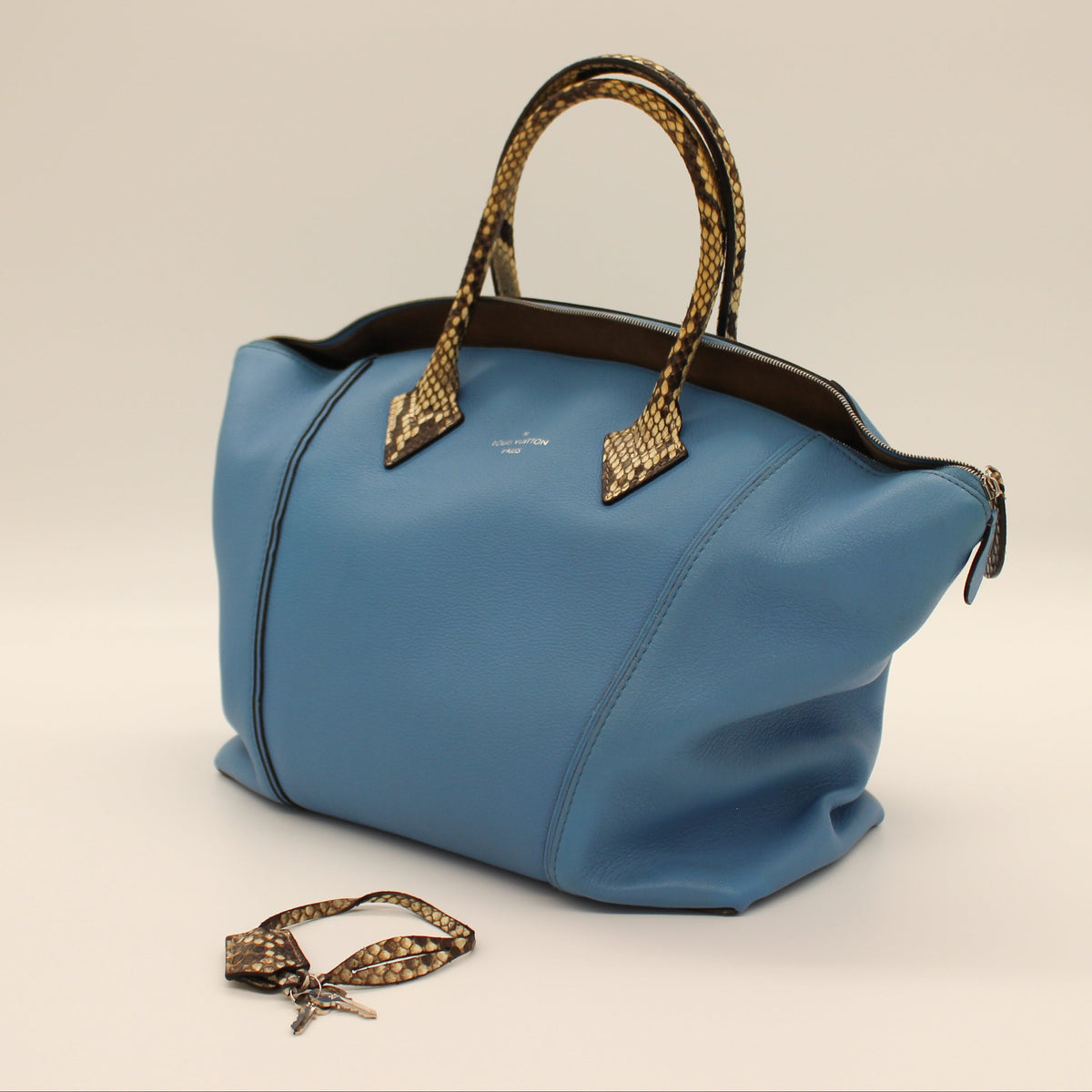 Louis Vuitton Veau Cachemire Soft Lockit MM Python Trim Top Handle Bag
